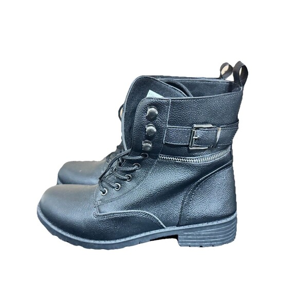 Olivia & Kate Leanna-13L Women’s Black Combat Boots Size 8 Faux Leather Lace Up - Picture 1 of 5